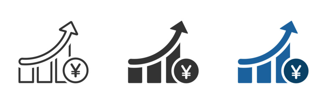 Yen cost reduction or decrease vector icons set