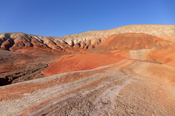 Beautiful mountains with red soil in Khizi. Azerbaijan.