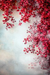 Red leaves frame a textured background