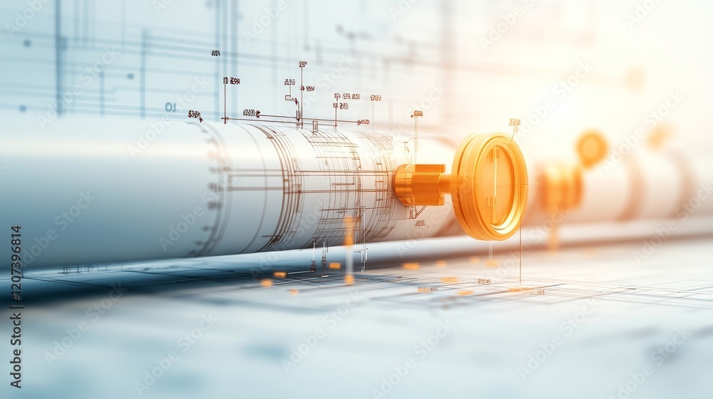 Aufkleber detailed blueprint with technical drawings and mechanical parts for engineering, architecture, and m