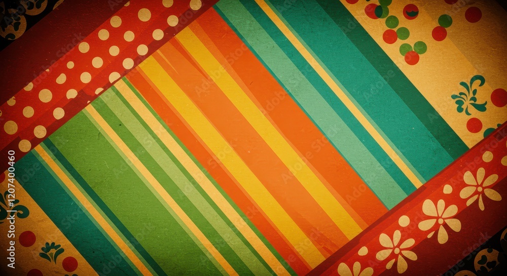 Poster retro geometric abstract background with vibrant stripes and patterns