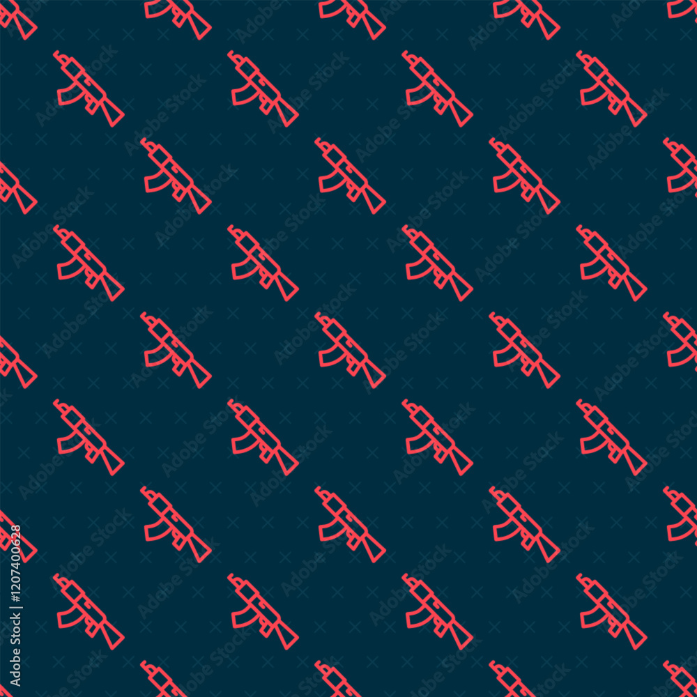 Poster red line submachine gun icon isolated seamless pattern on black background. kalashnikov or ak47. vec