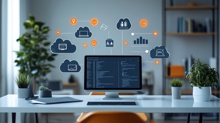 A modern office utilizing cloud-based CRM software to enhance business operations