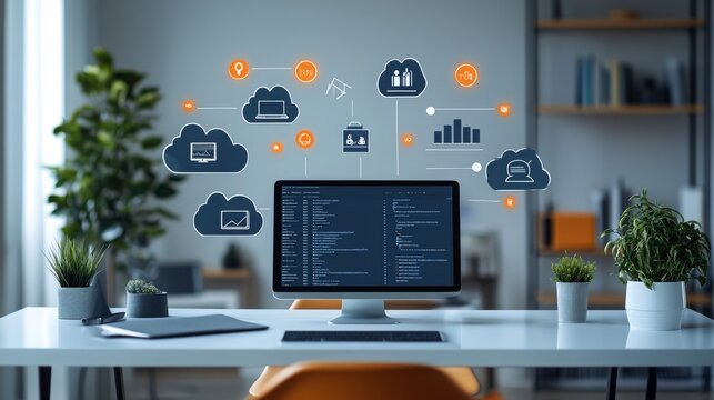 A modern office utilizing cloud-based CRM software to enhance business operations