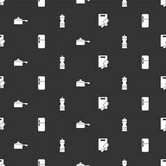 Set Cutting board and meat chopper, Refrigerator, Frying pan and Pepper on seamless pattern. Vector