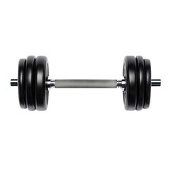 Fototapeta premium A close-up of a black weightlifting dumbbell for strength training exercises., isolated on a transparent background.