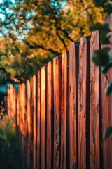 Wooden Fence Bathed In Warm Sunset Light