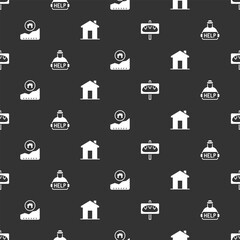 Set Donation food, Help homeless, Rising cost of housing and Real estate on seamless pattern. Vector