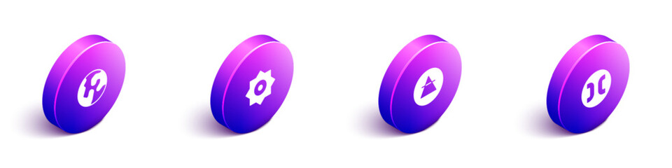 Set Isometric Earth globe, Falling star, Air element and Pisces zodiac icon. Vector