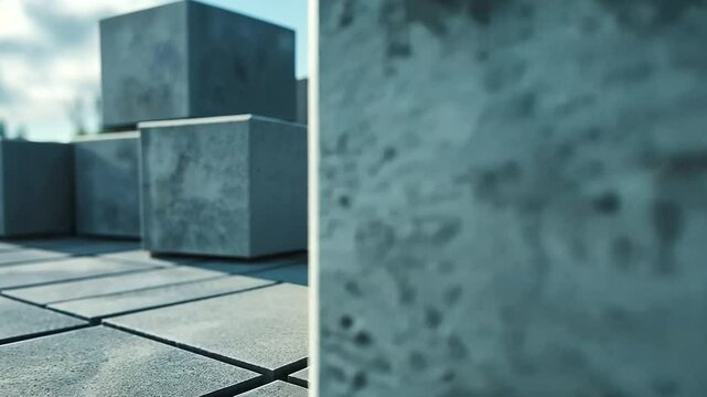 A detailed shot of interlocking concrete blocks in a modern, outdoor construction setting.