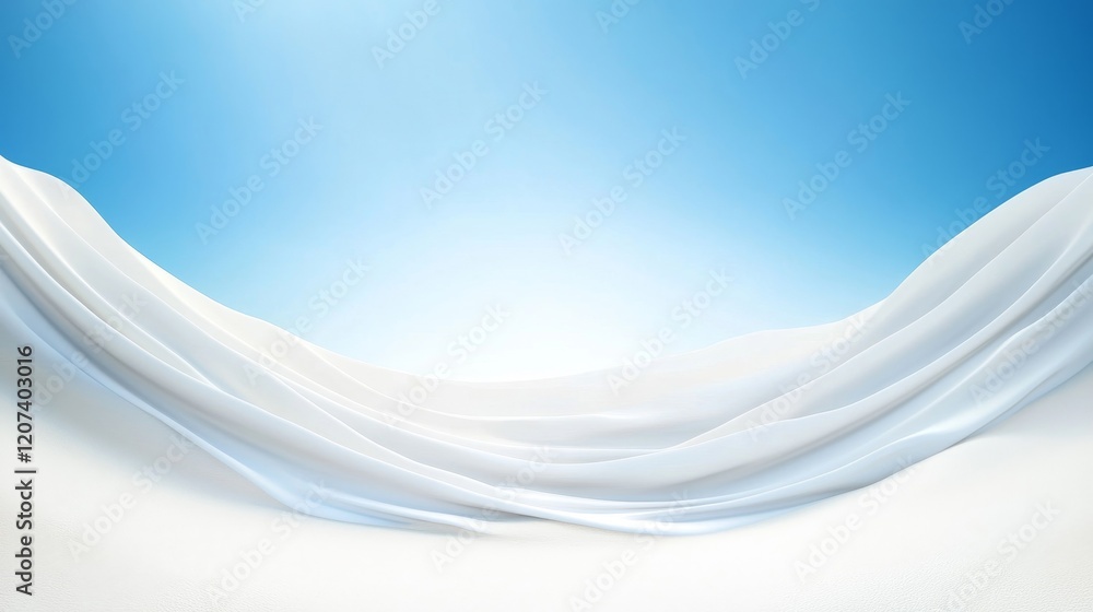 Poster soft flowing white fabric against a bright blue sky background creating a serene and tranquil atmosp