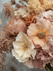 Elegant Dried Flower Bouquet Soft Hues Neutral Tones Romantic Floral Arrangement