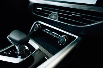 Automatic transmission gearshift stick, Closeup a manual shift of modern car gear shifter