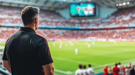 Referee Reviewing VAR Decision for Controversial Call During Intense Soccer Match in Stadium