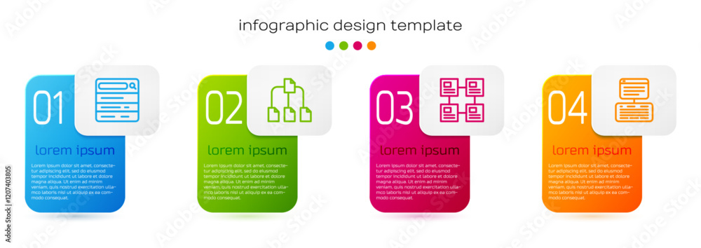 Poster set line search engine, folder tree, hierarchy organogram chart and server, data, web hosting. busin