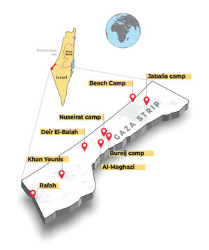 Gaza Strip map, with refugee camps