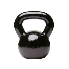 A shiny black kettlebell on a white background for fitness and strength training., isolated on a transparent background.