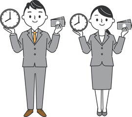 時間　お金　ビジネスパーソン　全身　ベクター