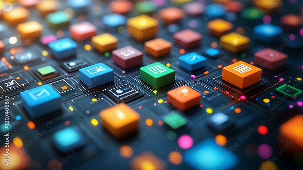 Poster developing a gamified performance platform featuring interactive buttons and vibrant colors