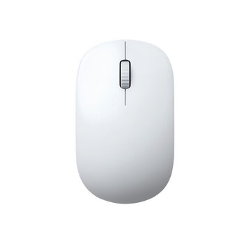 A sleek white computer mouse designed for optimal user comfort and precision., isolated on a transparent background.