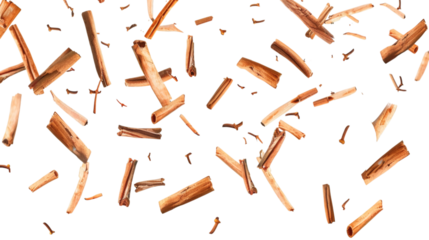 Flying cinnamon sticks, isolated on white background