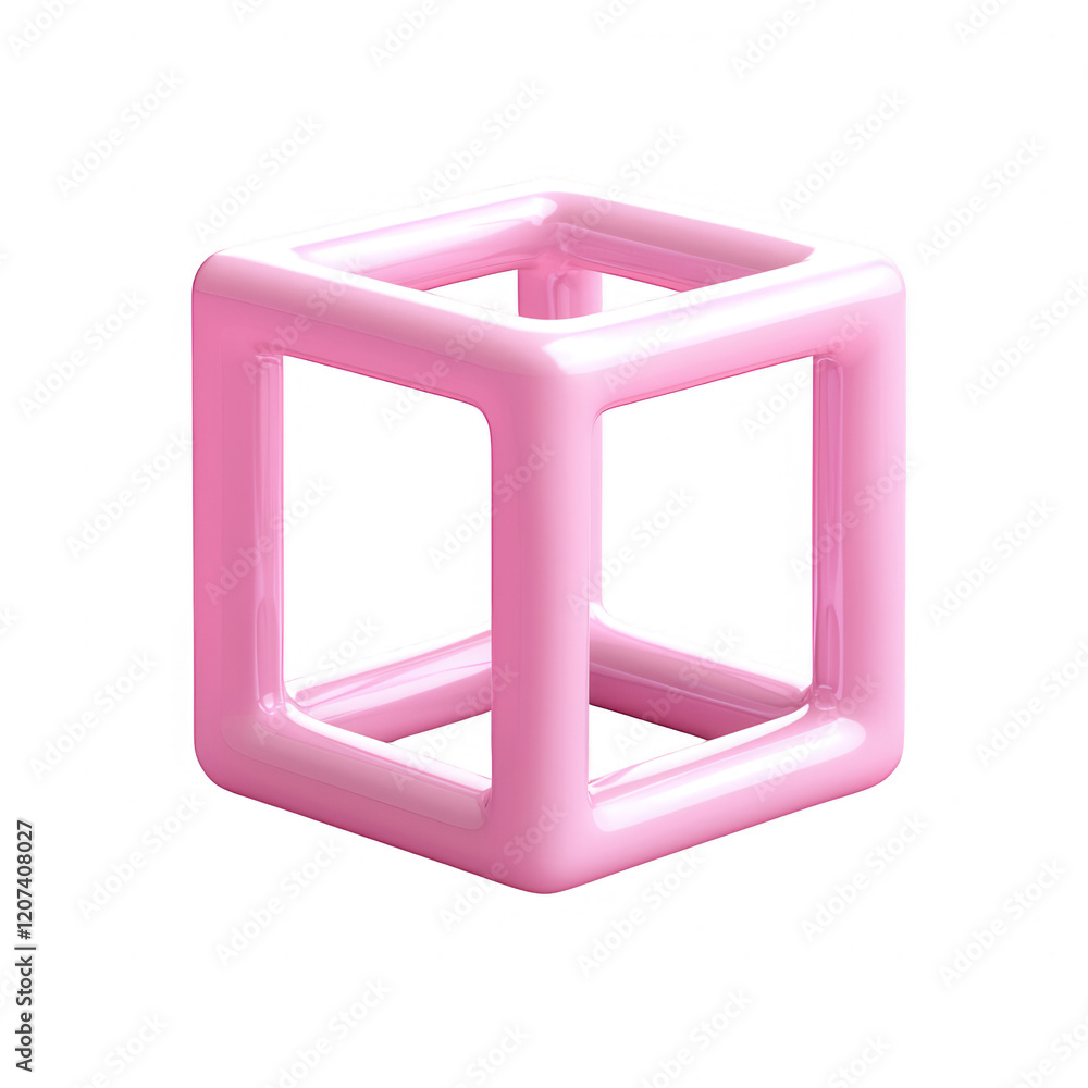 Poster a vibrant pink cube with a modern design, perfect for abstract visual concepts., isolated on a trans