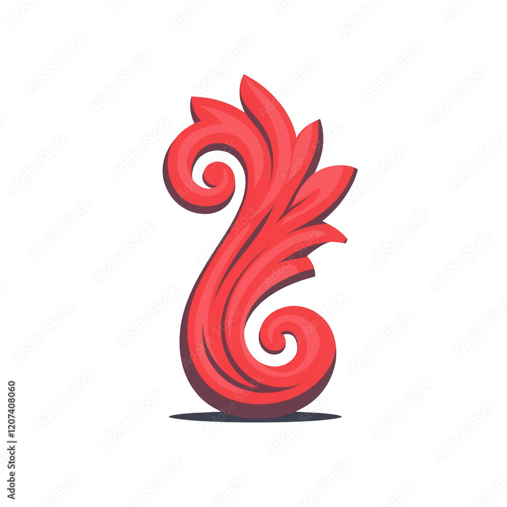 Poster a vibrant red decorative sculpture featuring intricate swirls and patterns., isolated on a transpare
