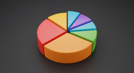 Fototapeta premium Colorful 3d pie chart on dark background for data visualization and analytics
