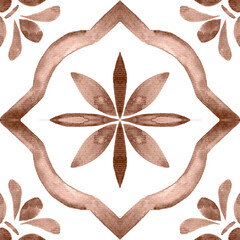 Watercolor Azulejos Tile in Mocha tones