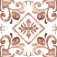 Watercolor Azulejos Tile in Mocha tones
