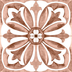 Watercolor Azulejos Tile in Mocha tones