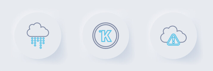 Set line Storm warning, Kelvin and Cloud with rain icon. Vector