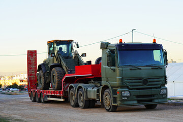 vehicles of the military emergency unit. crane and tractor.