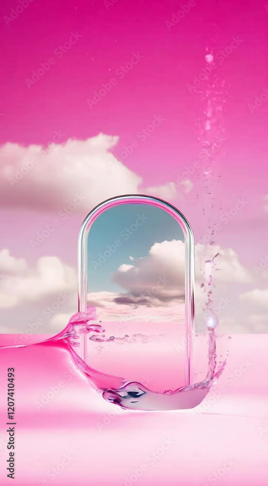 Aufkleber a stunning abstract composition featuring a glass arch emerging from a vibrant pink surface, with a 