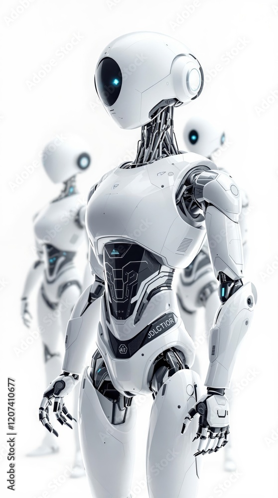 Poster futuristic humanoid robots with advanced technology and sleek design