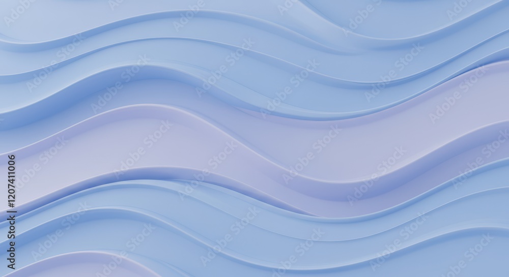 Poster abstract blue wave pattern with soft curved lines in pastel tones