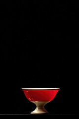 A Red And White Pedestal Bowl On Black Background