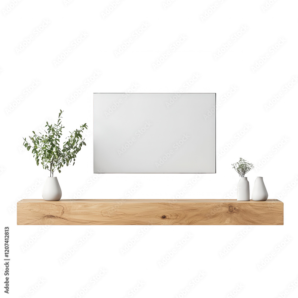 Poster minimalist decor featuring plants and an empty canvas for creative expression., isolated on a transp