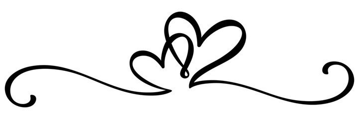 Two hearts continuous one line drawing, love sign, 
black and white heart clipart vector 
for Happy Valentine's day header, 
banner, letter template, heart month, 
wedding invitation, email signature