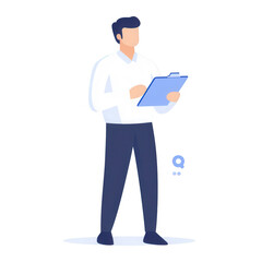 Professional man analyzing data while holding a clipboard, representing strategy and planning., isolated on a transparent background.