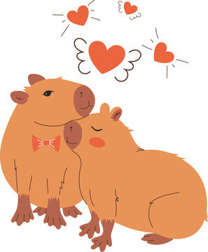 Illustration of a Couple in Love Capybar. Great for creating design cards for valentine's day, greeting posts in social media. vector