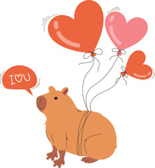 Illustration of Capybara in love with Balloons on white background. Great for creating design cards for valentine's day, greeting posts in social media. vector