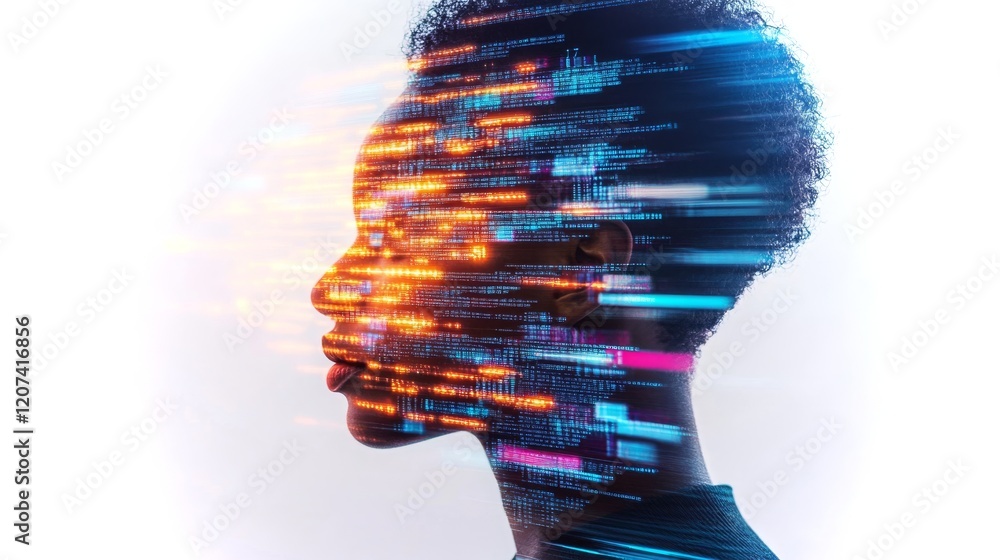 Poster exploration of artificial intelligence and digital transformation in a modern portrait