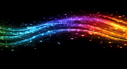 Obraz premium Representing the fast data transfer speeds in digital fiber optic network technology, which creates an abstraction through brightly colored lights that suggest an improved internet connection.