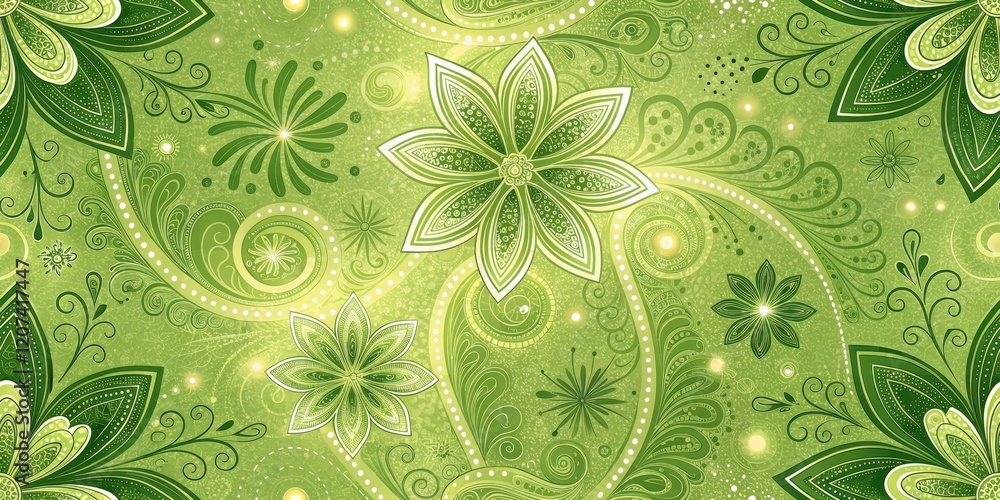 Poster intricate green floral pattern with swirls and abstract elements