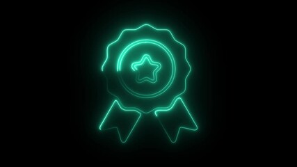 Glowing Neon Badge Icon Animation on Black Background, HD Motion Graphic Video Representing Awards and Achievements