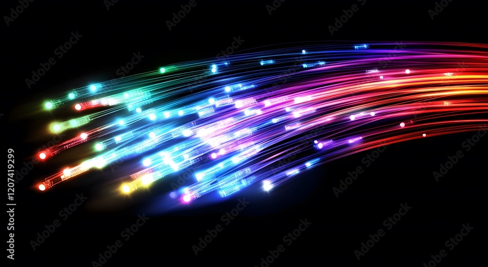 Poster representing the fast data transfer speeds in digital fiber optic network technology, which creates 