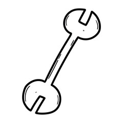 Hand drawn doodle wrench on white background.