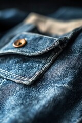 Close Up View Of Denim Jacket Pocket Detail