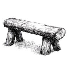 Rustic log bench hand-drawn illustration.